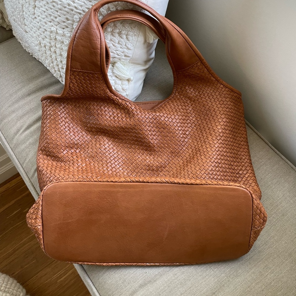 Woven Leather Tote Bag in Cognac Brown - Picture 2 of 4